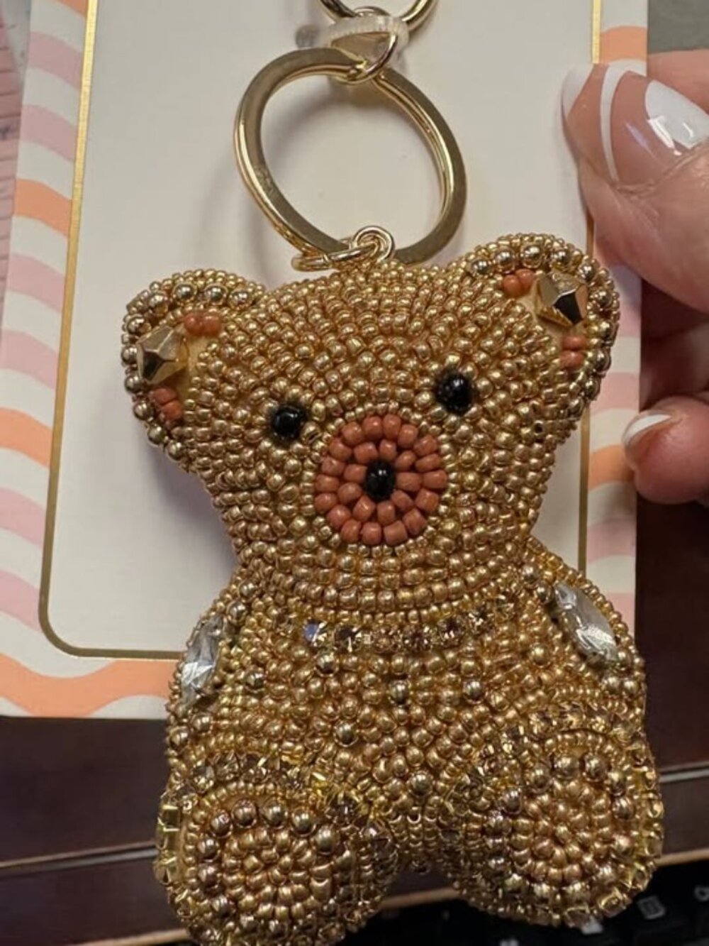 Hand Beaded Gold Teddy Bear Bag Charm & Key Chain